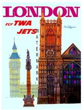 TWA Vintage Airline Travel to London 13 x 10 in Giclee CANVAS Advertising Print - £15.92 GBP