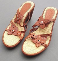 Gianni Bini Sandals 8.5  Cork Wedge Brown Floral Flower Rivets Shoes - $37.99