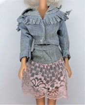 Mattel Barbie 1980&#39;s The Blue Jean Look Denim Jacket &amp; Skirt with Pink Lace - £6.92 GBP