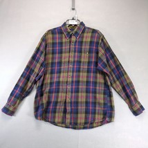 Vtg Boston Traders Plaid Flannel Button Down Shirt Men&#39;s L Long Slv Navy... - $460.26 MXN