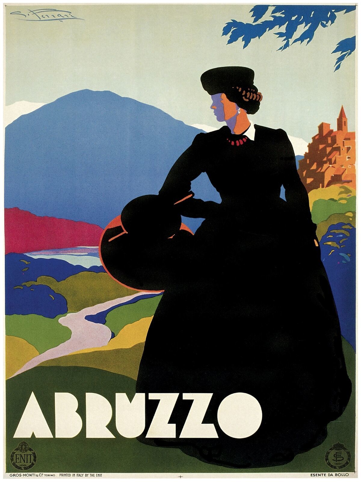 Decor Travel Poster. FineGraphic Art Design. Abruzzo. Home Shop Wall Art. 1943