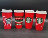 Four (4) Starbucks Christmas Holiday Coffee Reusable Hot Cold Cups 2013 ... - $19.79