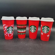 Four (4) Starbucks Christmas Holiday Coffee Reusable Hot Cold Cups 2013 Red 16oz - £15.56 GBP