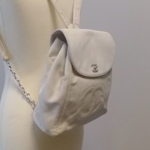 Chanel Ivory Beige Leather Vintage Backpack w/Stitched CC Logo &amp; Silver ... - £1,455.78 GBP
