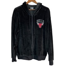 NBA Chicago Bulls Sweatshirt Jacket Hoodie Zip Up Womens Size XL Black Velour - £17.94 GBP