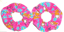 Garfield Cat Hair Scrunchies by Sherry  Flannel Hot Pink Scrunchie Ties Lot of 2 - £11.93 GBP