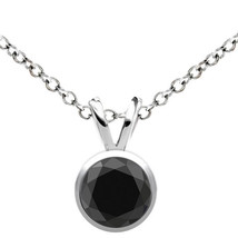 0.75 Carat Black Diamond Bezel 14K Solid White Gold Solitaire Pendant W/ Chain - £88.08 GBP