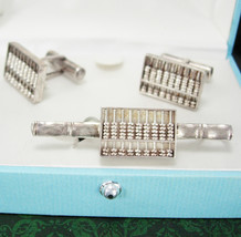 WORKING Abacus Cufflinks sterling Tie clip bamboo Chinese Math mechanical Profes - £176.20 GBP