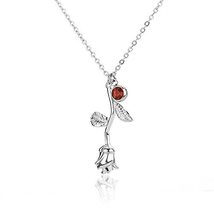 Birthstone necklace, flower necklace, rose necklace, gift for her, rose gold nec - £20.62 GBP