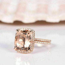 2.15Ct Cushion Cut Morganite Diamond Bridal Engagement Ring 14K Rose Gold Finish - £67.13 GBP