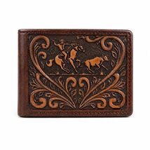Wallet Men's Western Basket Weave Tooled Leather Beaded Bi-Fold Wallet 1... - $43.55