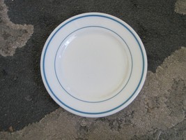 Pyrex Tableware By Corning Plate 9&quot; Milk Glass White w Teal Blue Stripes... - £19.61 GBP