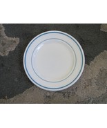 Pyrex Tableware By Corning Plate 9&quot; Milk Glass White w Teal Blue Stripes... - £19.72 GBP