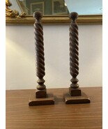Antique Pair (2) English Oak BARLEY TWIST Candlesticks 14&quot; Carved wood. - $59.40