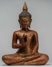 Antique Khmer Style Cambodia Seated Wood Buddha Statue Teaching Mudra - ... - $736.36