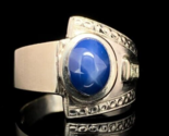 14k Gold Men&#39;s Blue Star Synthetic Lab-Created Sapphire Diamond Ring (#J... - $678.15