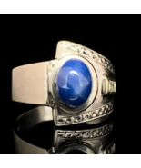 14k Gold Men&#39;s Blue Star Synthetic Lab-Created Sapphire Diamond Ring (#J... - $12,460.13 MXN