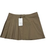 Zara Y2K Skirt Womens M Tan Brown Pinstriped Box Pleated Micro Mini Acad... - $52.61 CAD