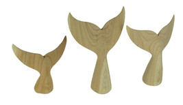 Hand Carved Wood Whale Tail Sculptures Coastal Decor Set of 3 - £42.75 GBP