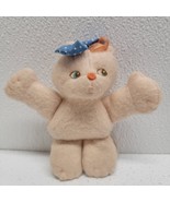 Vintage Light Pink Cat Doll Plush Pink Hair Blue Bow 5&quot; Rare! - $74.15