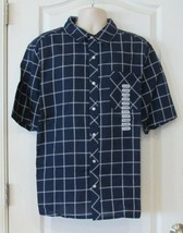 Steve Harvey Collection NWT S/S Linen Blend Camp Shirt Navy Plaid Men&#39;s ... - $19.65