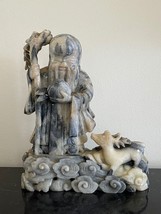 Vintage Chinese Shou Xin Gong Longevity God with Deer Carved Soapstone Sculpture - £776.10 GBP