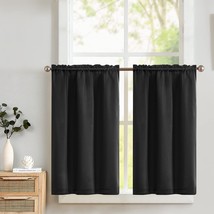 Lazzzy Black Kitchen Curtains Blackout Thermal Insulated Cafe Curtains 45 Inch - £30.36 GBP