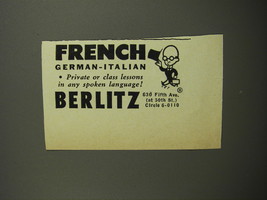 1953 Berlitz School of Languages Ad - French German - Italian - £14.74 GBP