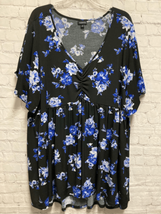 Torrid Womens Blue Floral Stretch Blouse Top Babydoll Cinch Front Short Sleeve 4 - £16.01 GBP