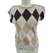 Vtg 80s Devon Harlequin Diamond  Pattern Sweater Heathered Beige/Brown  ... - $34.75