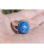 RETRO 14K GOLD  18g RING BLUE LAPIS  CABOCHON GEMSTONE BRUSHED size 9.5 - $13,856.15 MXN