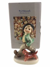 Goebel Hummel Germany Figurine Strolling Along 988 4-3/4&quot; Boy Dog Original Box  - £27.91 GBP