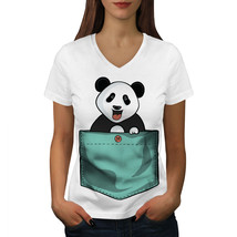 Wellcoda Cute Lil Panda Womens V-Neck T-shirt, Pocket Bear Graphic Desig... - £15.88 GBP