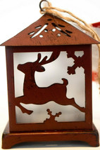 Metal Lantern  Barn Red w/ Christmas Tree - £12.41 GBP