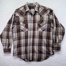 Plains Western Wear Shirt Mens Large Pearl Snap Brown Plaid Cowboy Long Sleeve - £14.19 GBP