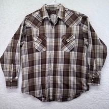 Plains Western Wear Shirt Mens Large Pearl Snap Brown Plaid Cowboy Long ... - £14.23 GBP