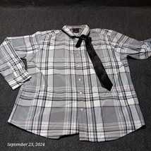 Swiss Cross Shirt Men XXL Gray Plaid Casual Button Up Down With Tie Roll... - $9.22