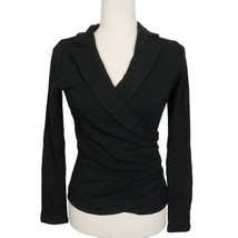 OGL Eco Mousse Black Surplice Wrap Look Long Sleeve Collared Top Size Small - £19.26 GBP