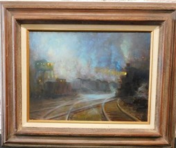 Original Oil Board William Harnden (American 1920-1983) Night Time Train - £1,938.59 GBP