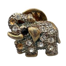 Sparkly White Rhinestone Elephant Trunk Up Red Eye Vintage Silvertone Pin READ - £11.83 GBP