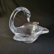 VTG Vannes Le Chatel France Signed Crystal Art Glass Swan Candy Dish 5.5&quot; EUC - £26.35 GBP