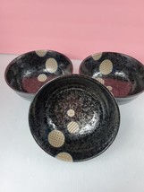 Set of 3 Round Black Ceramic Sushi Appetizer Plates Modern Motif 7.5&quot; G02 - £11.16 GBP