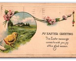 Easter Greetings Farmhouse Landscape Egg Chick Embossed DB Postcard Y12 - $3.91