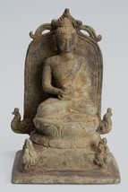 Antique Indonesian Style Bronze Seated Javanese Amitabha Buddha Statue - 16cm/6&quot; - £684.22 GBP