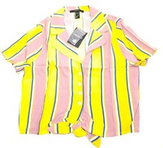 Forever 21 Button Up Tie Front Short Sleeve Striped Top Shirt Size S - £11.77 GBP