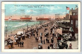 Postcard NJ Atlantic City Scene on Boardwalk Toward Million Dollar Pier Old Cars - £6.35 GBP