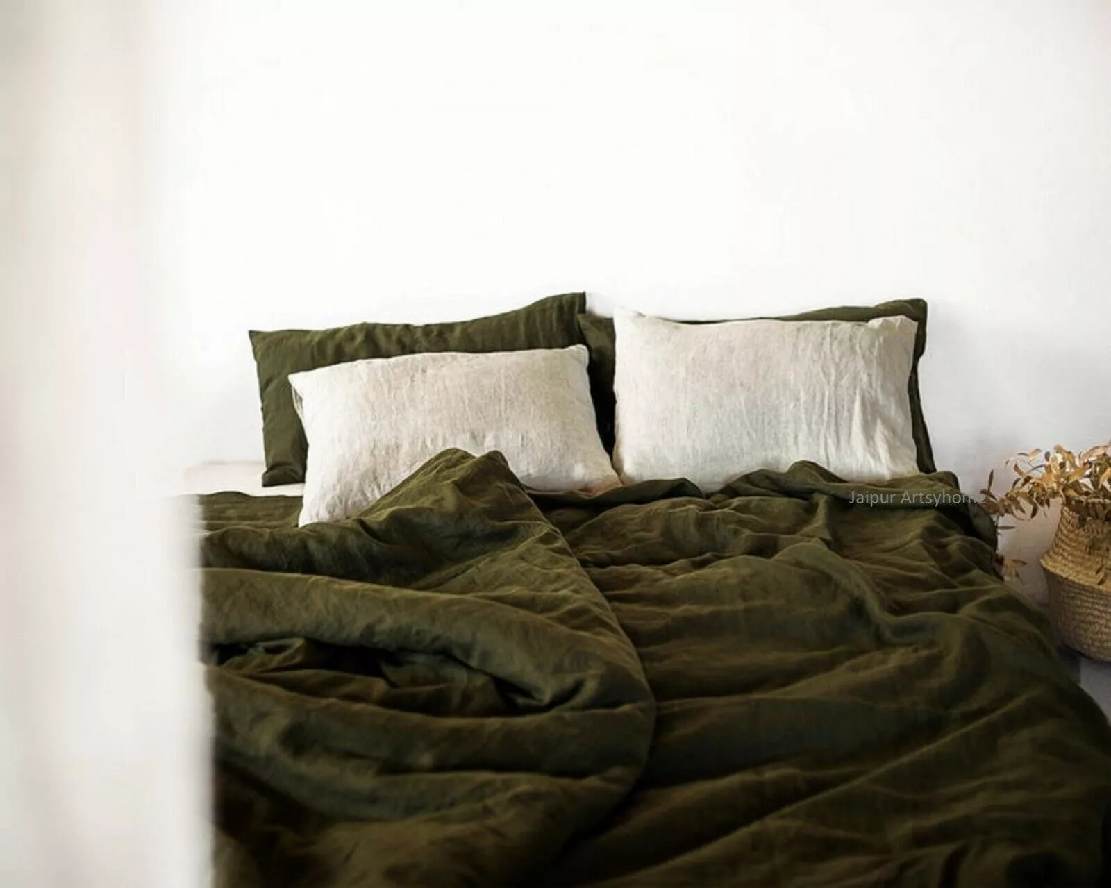 Forest green Washed Cotton Duvet Cover Boho Bedding Uo Bedding Cover - $70.55+