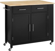 Black Crosley Furniture Savannah Drop Leaf Kitchen Cart With Wood Top. - £366.08 GBP