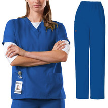 Cherokee Classic Wome/Unisex Scrub Set Royal Blue V-Neck Top &amp; Pants 3XL... - $46.55