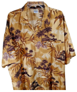 Hawaiian Button Front Shirt 2XL Brown Tropical Palms Rima Terivoile Fabric - $16.71